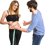 young man measuring woman s waist men over white background 50074736